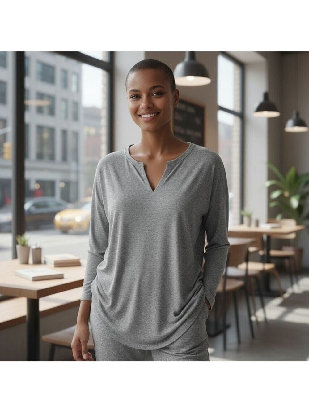 Aritzia Wilfred Grey V-neck Long Sleeved Oversized  Shirt Size S
